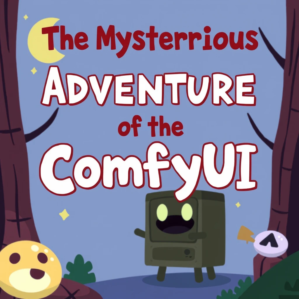 Title: Display the title "The Mysterious Adventure of the ComfyUI" in bold and playful text at the top or center of the poster. - Image