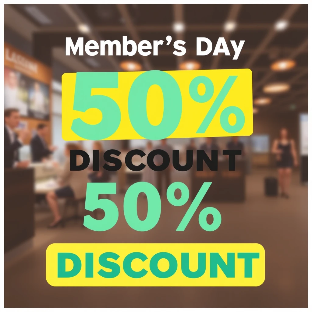 "Commercial poster, marketing activities, member's day immediate 50% discount."