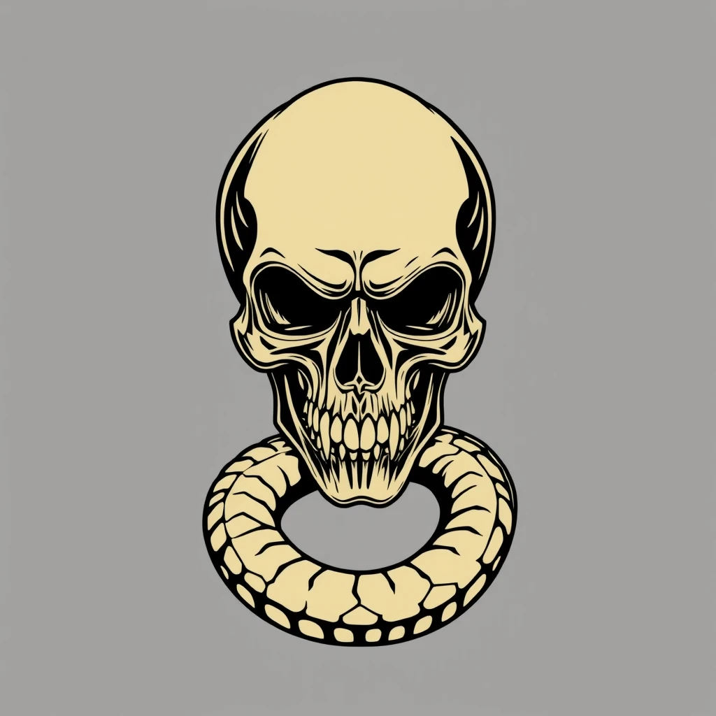 Skull & snake, vector 4 solid colors, heavy metal t-shirt design art