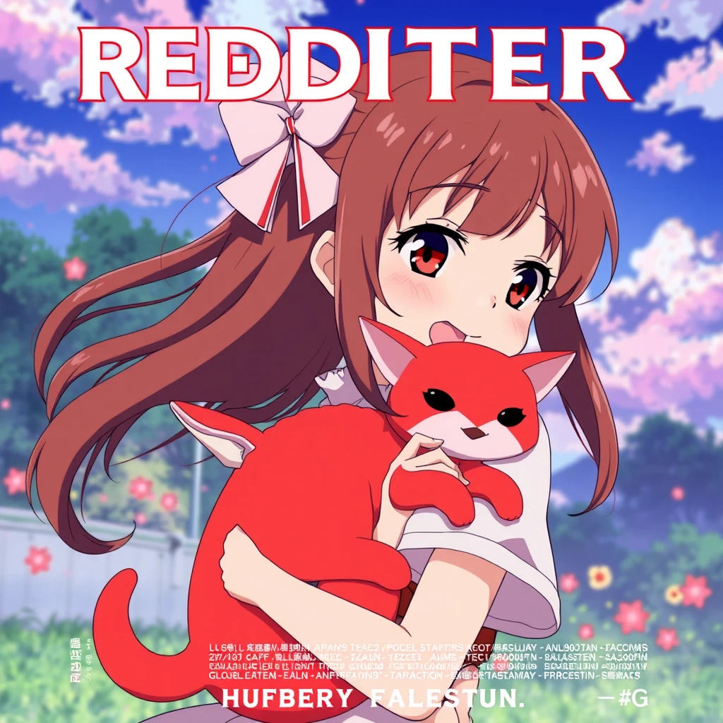 Anime movie "Redditer" poster, a girl holding a red pet. - Image