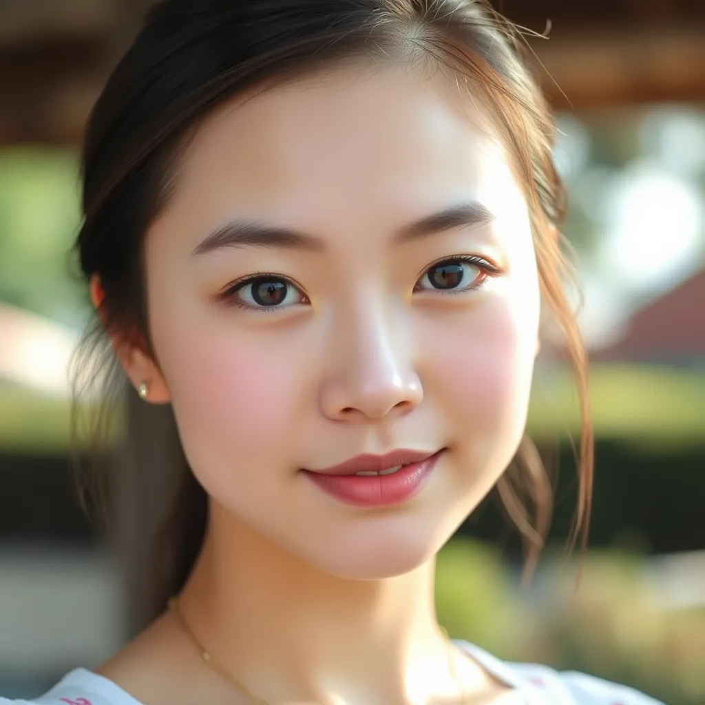 A girl, pretty beautiful, oval face, Chinese human, 18 years old, college student, big breasts, summer.