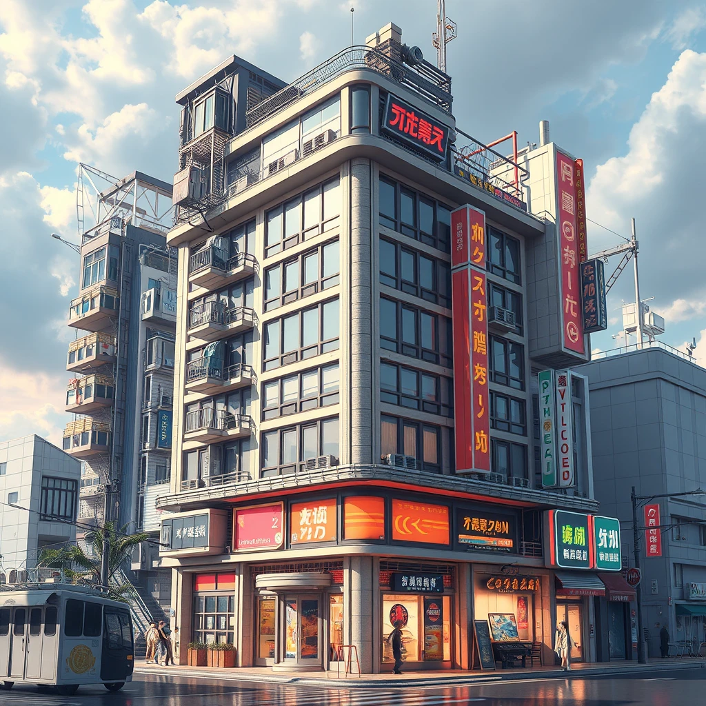  anime building , 3d, cyberpunk