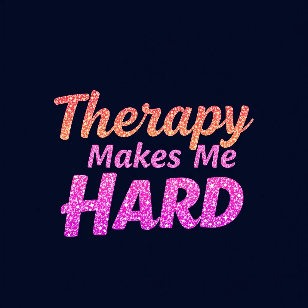 T-shirt design of fantastic vibrant glittery but ethereal text that says "Therapy Makes Me Hard". - Image