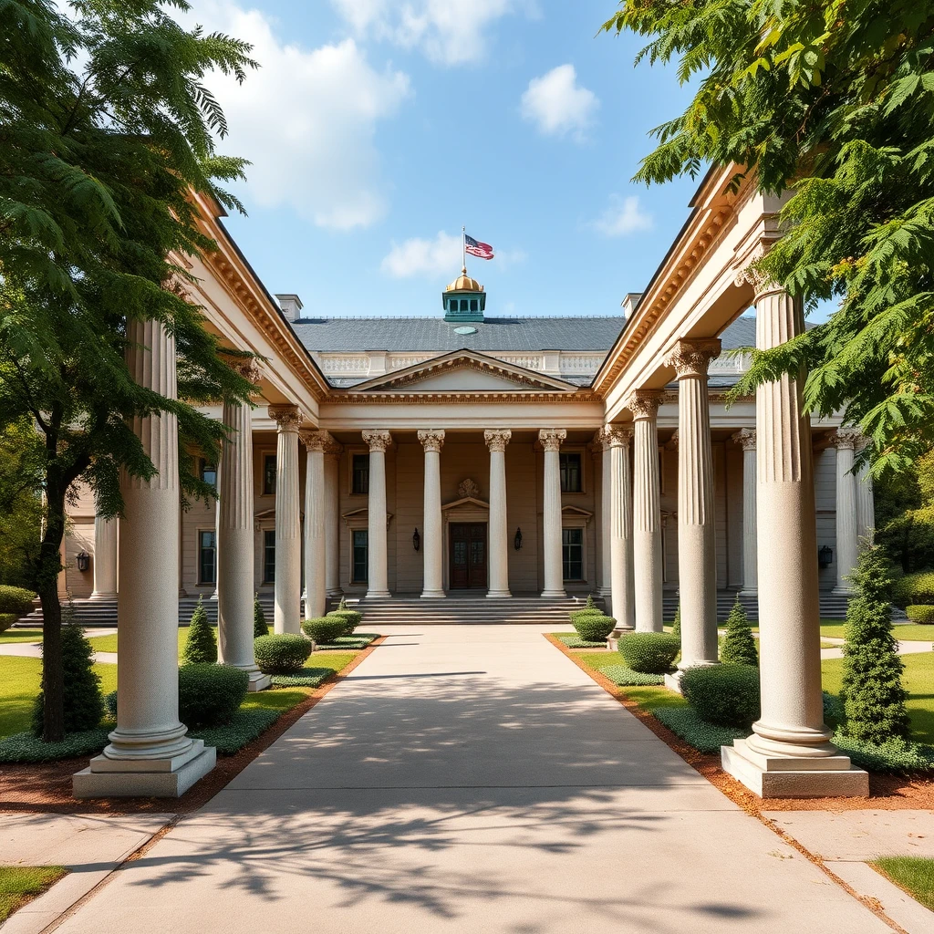 A beautiful early 19th century Russian Palladian mansion in Empire style with a colonnade.