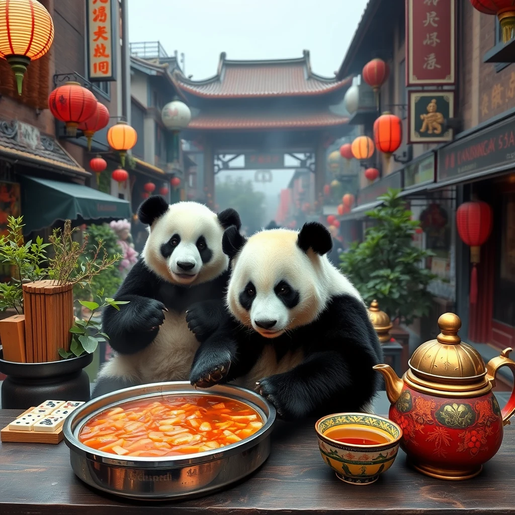 Chengdu Element City picture, featuring giant pandas, hotpot, mahjong, and covered bowl tea