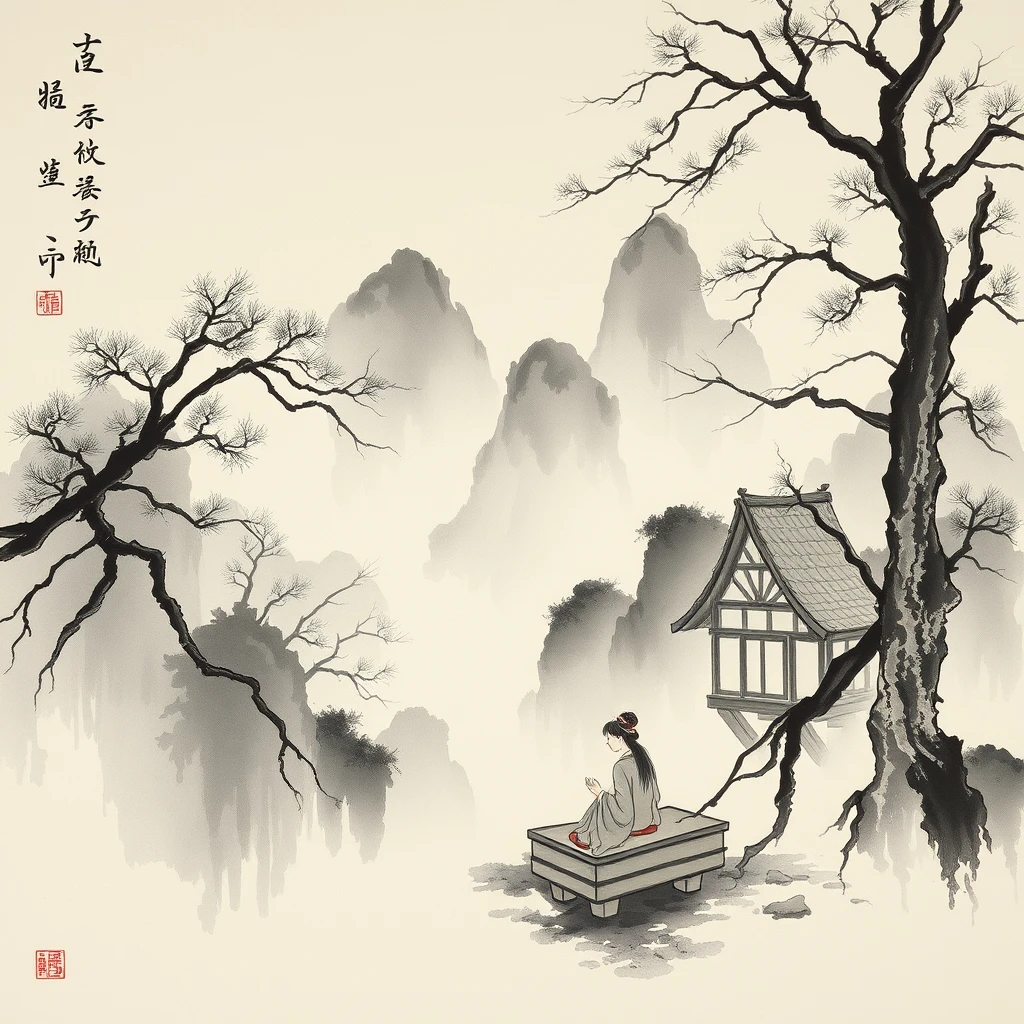 Sitting in Jiangshan, Chinese ink painting - Image