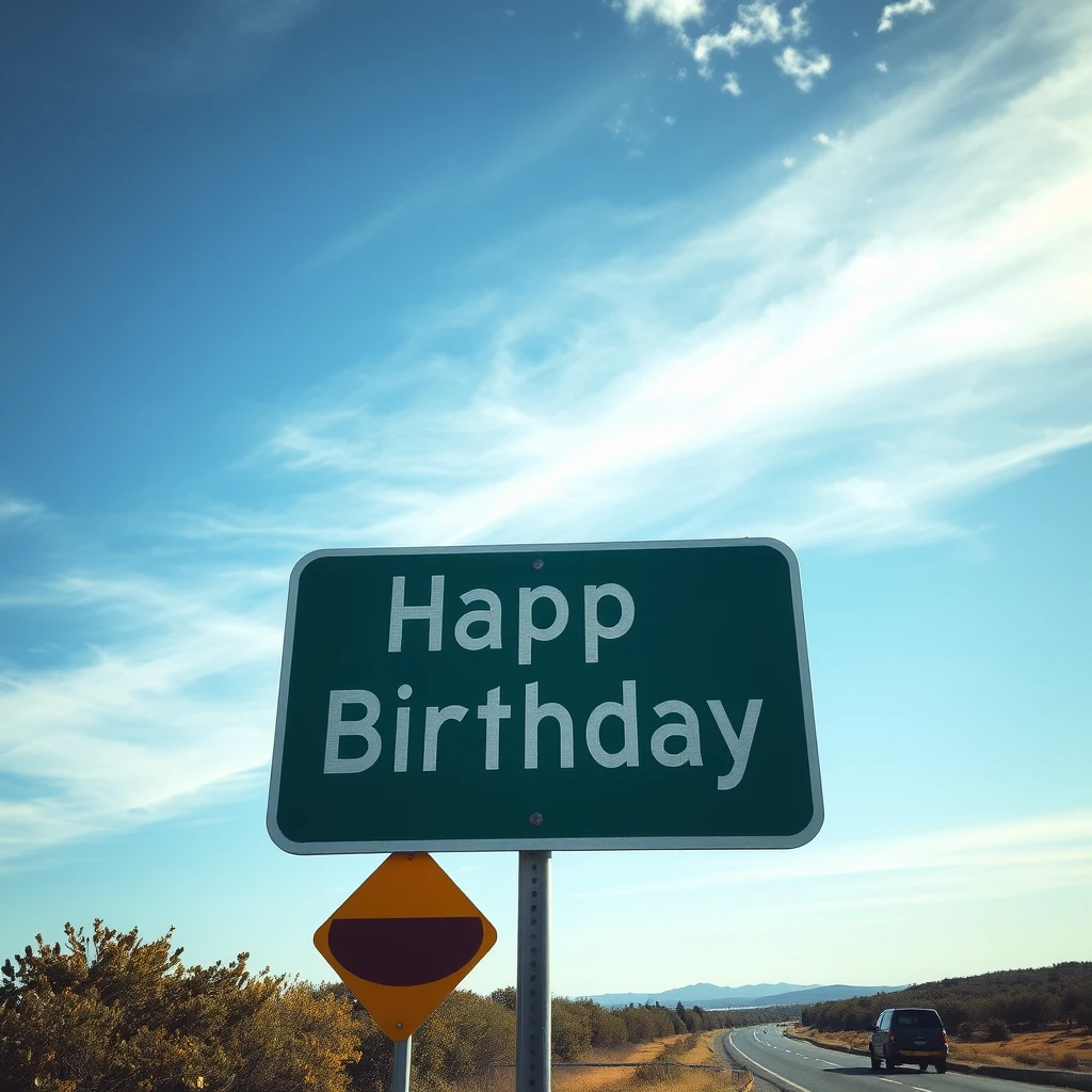 "Happy Birthday" on the road sign