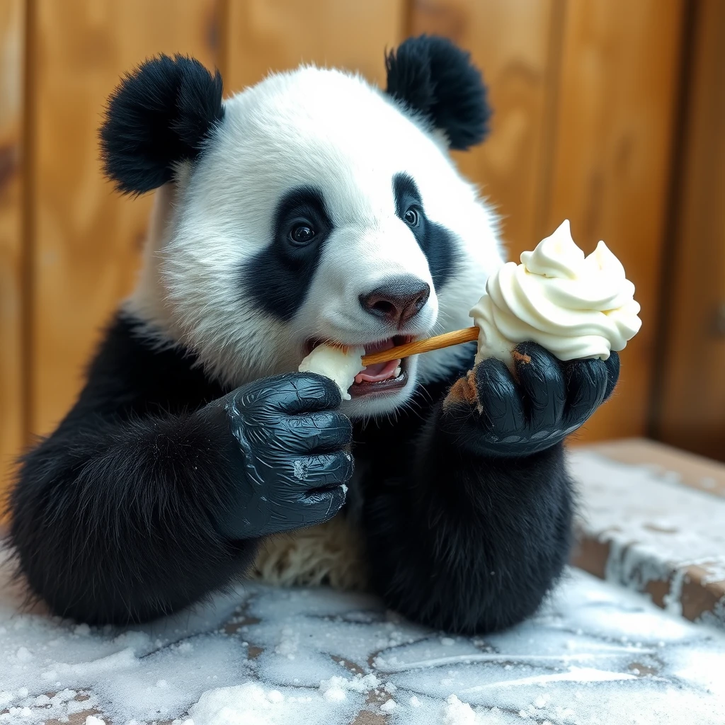 panda, eat, white ice-cream - Image