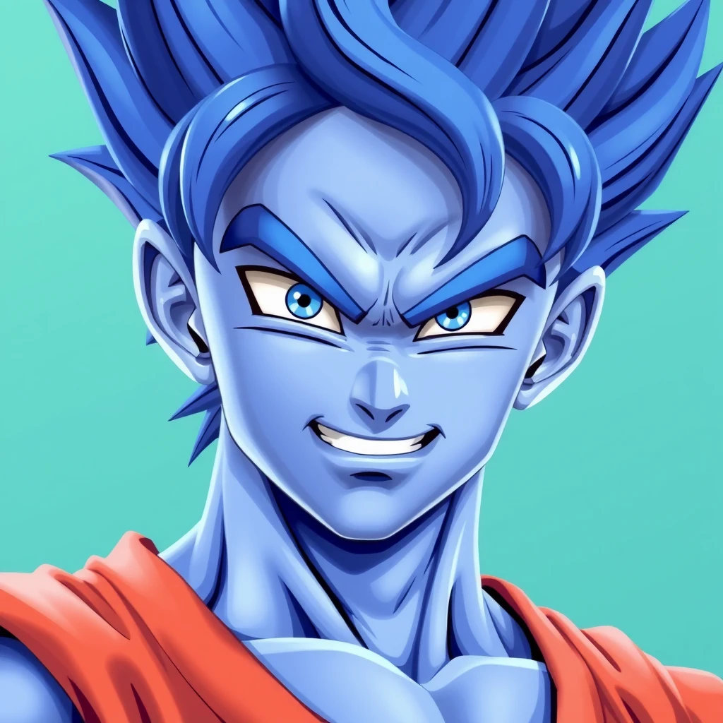 Create a real photo of Goku blue.