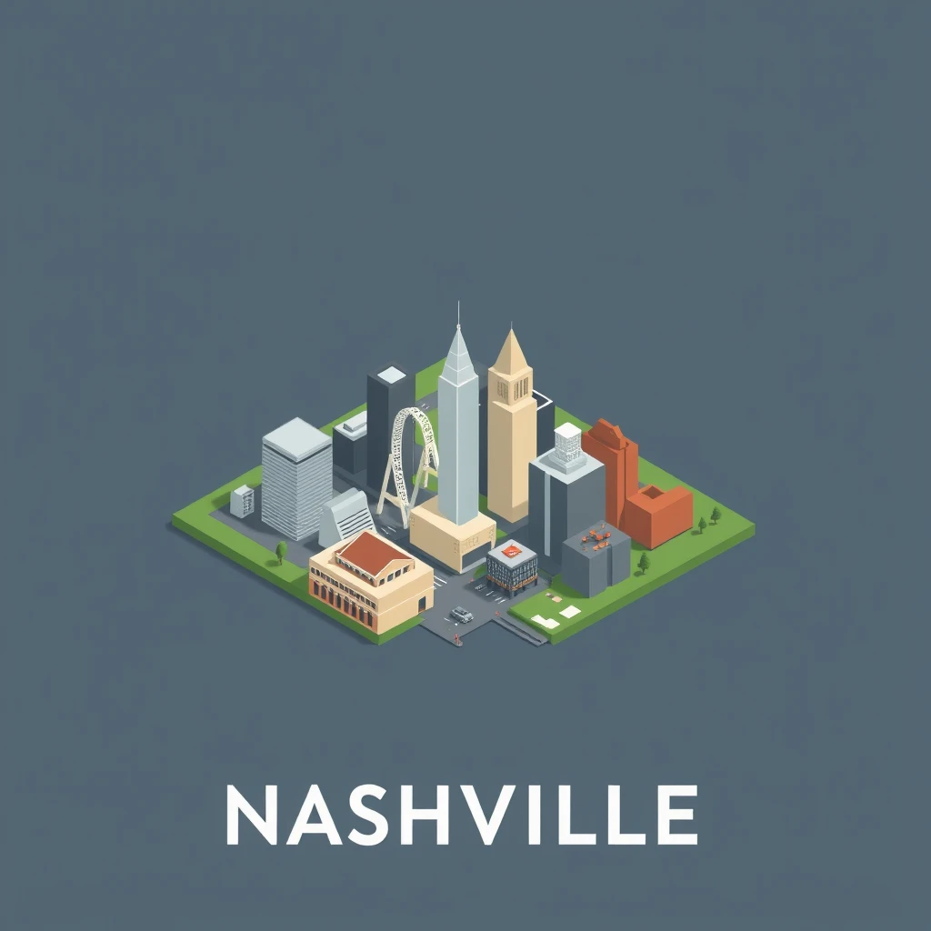 Modern wall art style isometric graphic of Nashville city. - Image