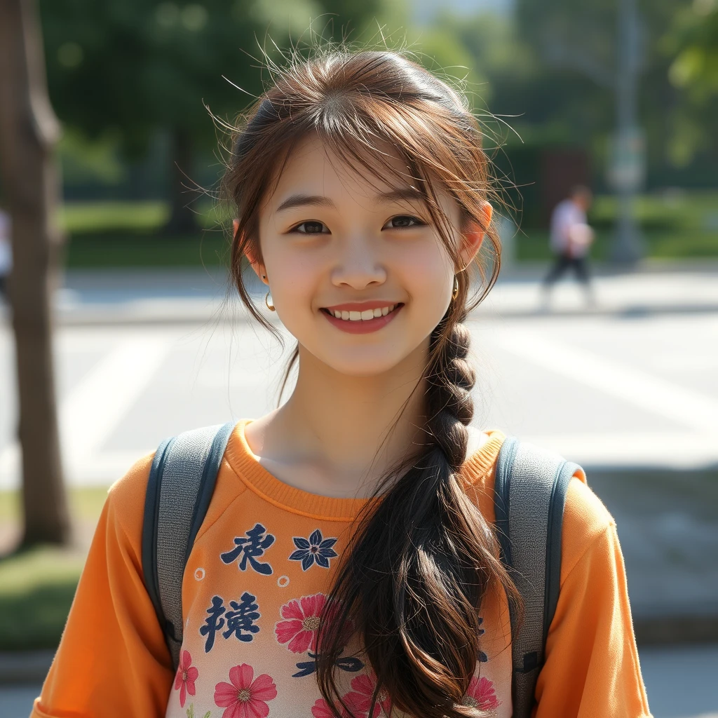 A girl, pretty beautiful, Chinese human, 18 years old, college student, summer.