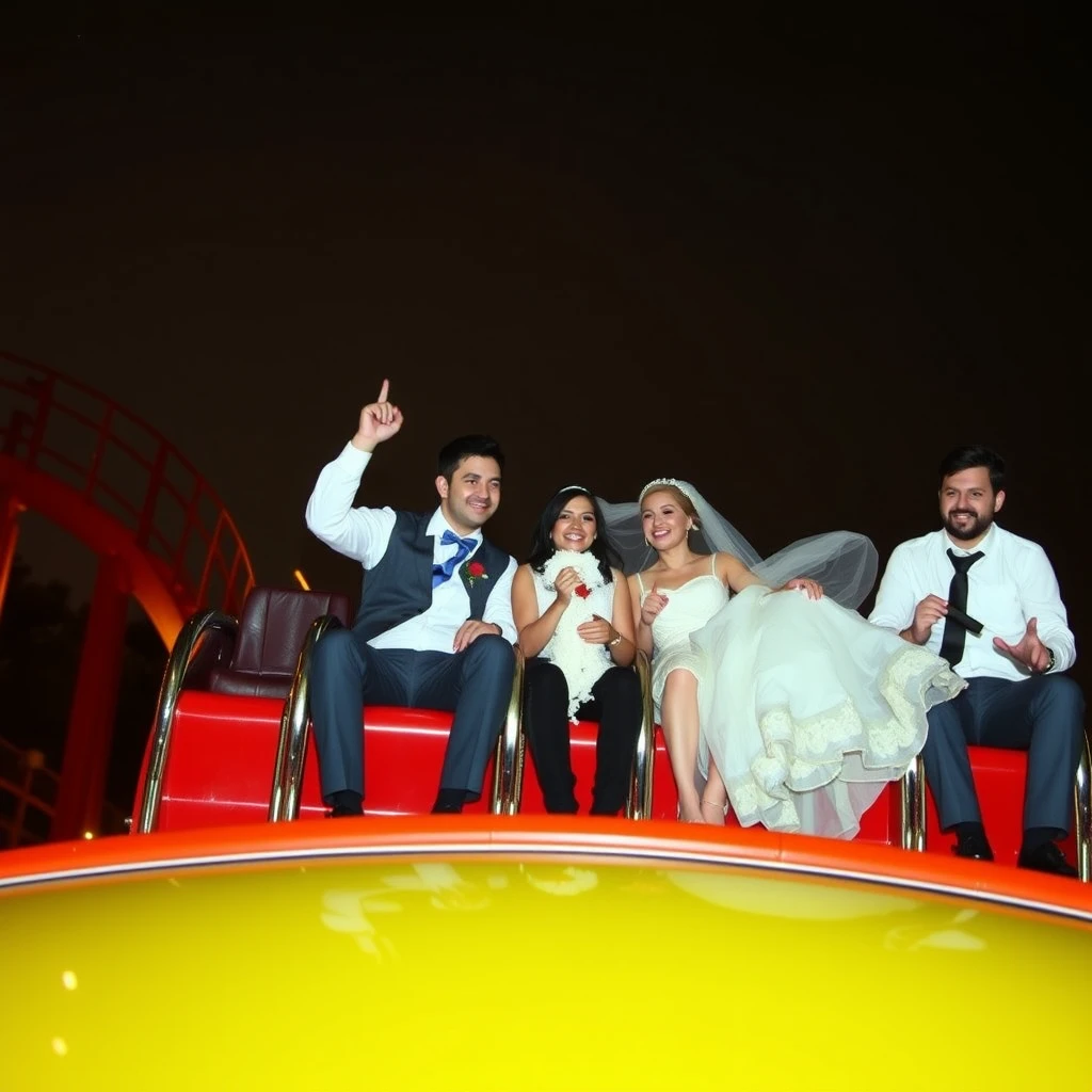 Bridal party on roller coaster