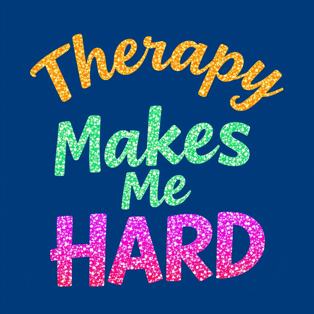 T-shirt design of fantastic vibrant glittery but ethereal text that says "Therapy Makes Me Hard" - Image