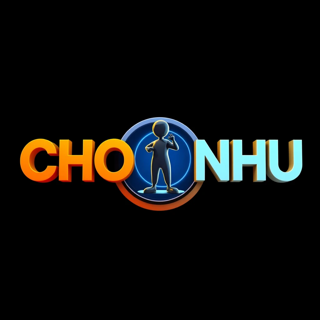 A 3D gaming typography logo featuring the title "CHON NHU" with a circular 3D iconic figure. The figure poses as a [SUBJECT]. The design is minimal, centric, with a color scheme of [COLOR1] and [COLOR2], giving it a [MOOD1] and [MOOD2] appearance.