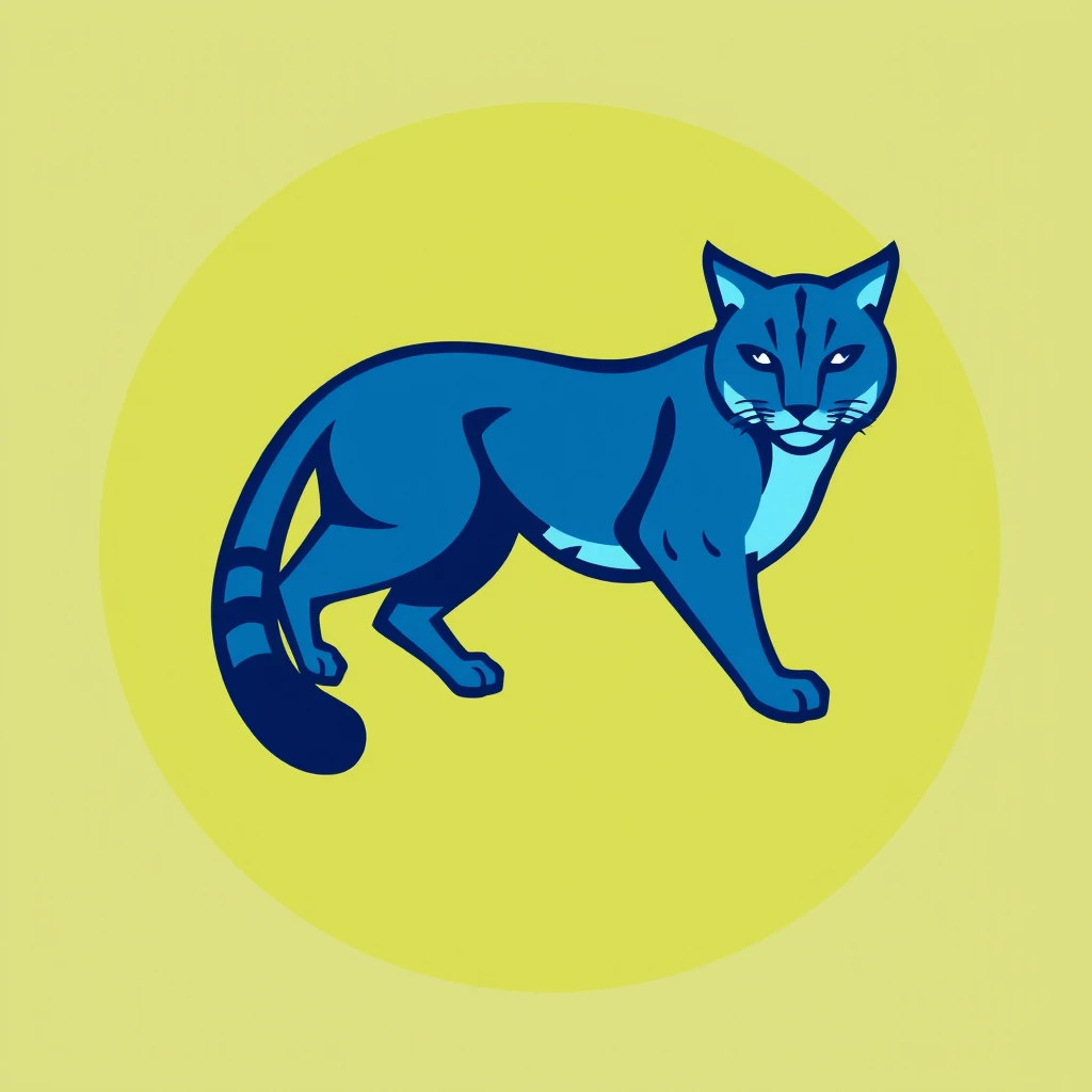 a logo of a front profile blue Lynx in a circle