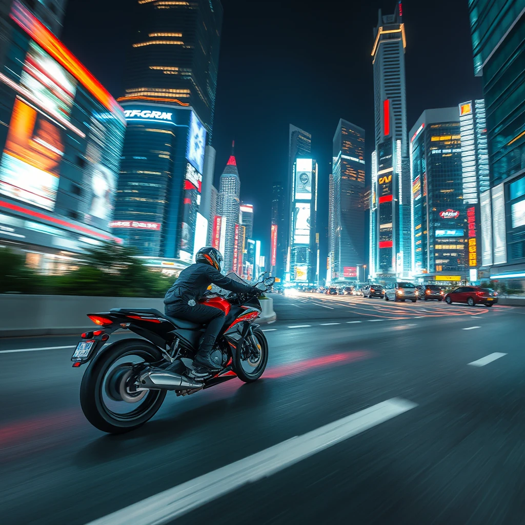 A motorcycle speeds through Cyber City