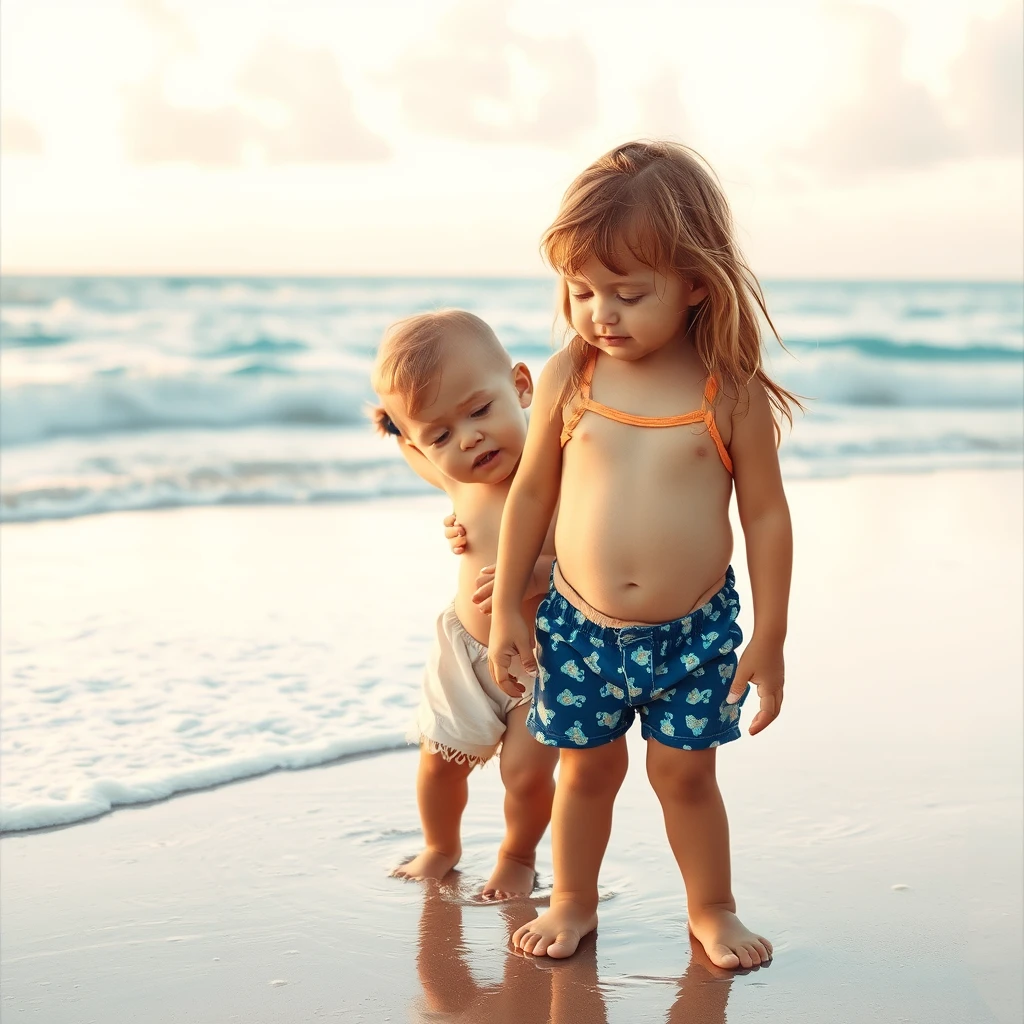 beach boy and girl crying six foot - Image