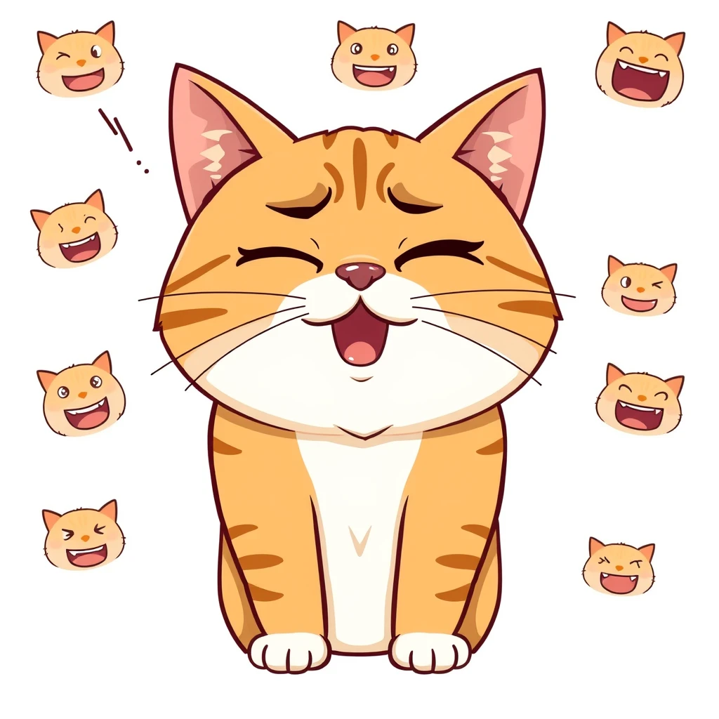 A cat in meme style, showing specific expressions such as winking, smiling, surprised, confused, happy, angry, etc. The cat’s expressions are exaggerated and humorous, with a solid color or transparent background, cartoonish and cute style. - Image