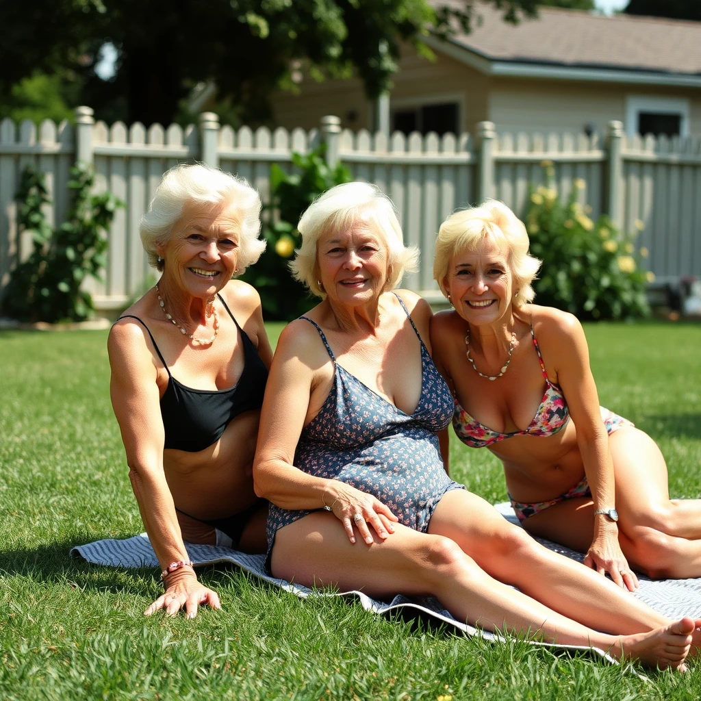 Older women tanning in backyard. - Image