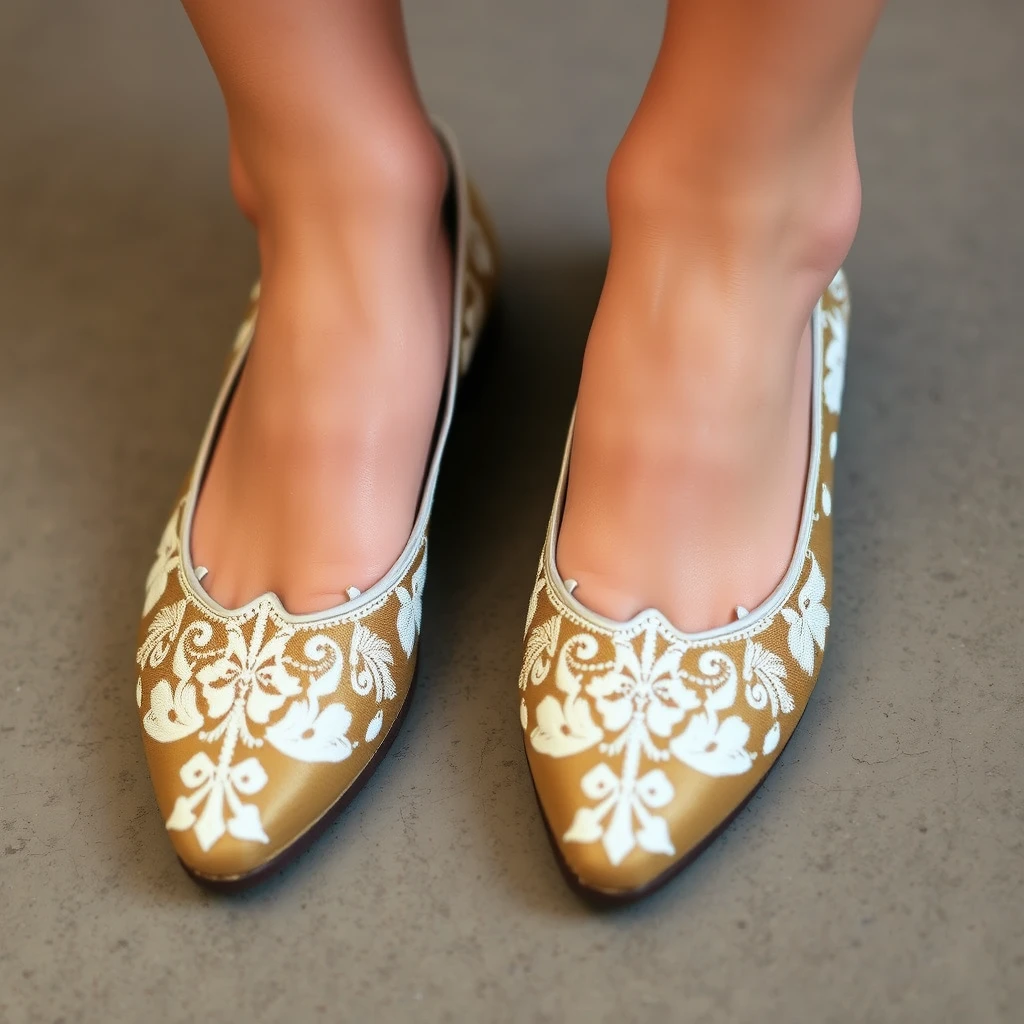 detailed white embroidered flat pumps