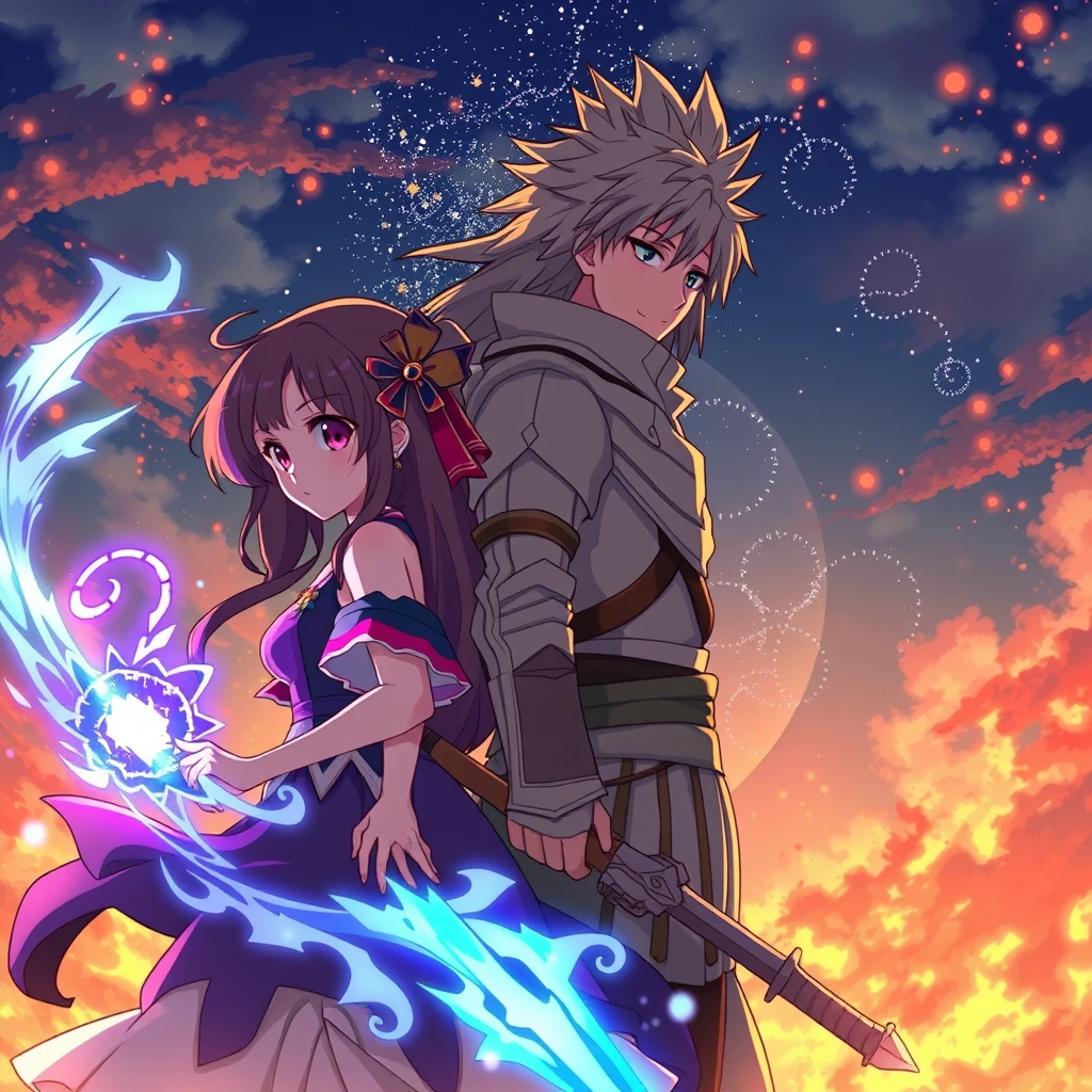 anime, couple, mage girl and a warrior boy 16:9 - Image