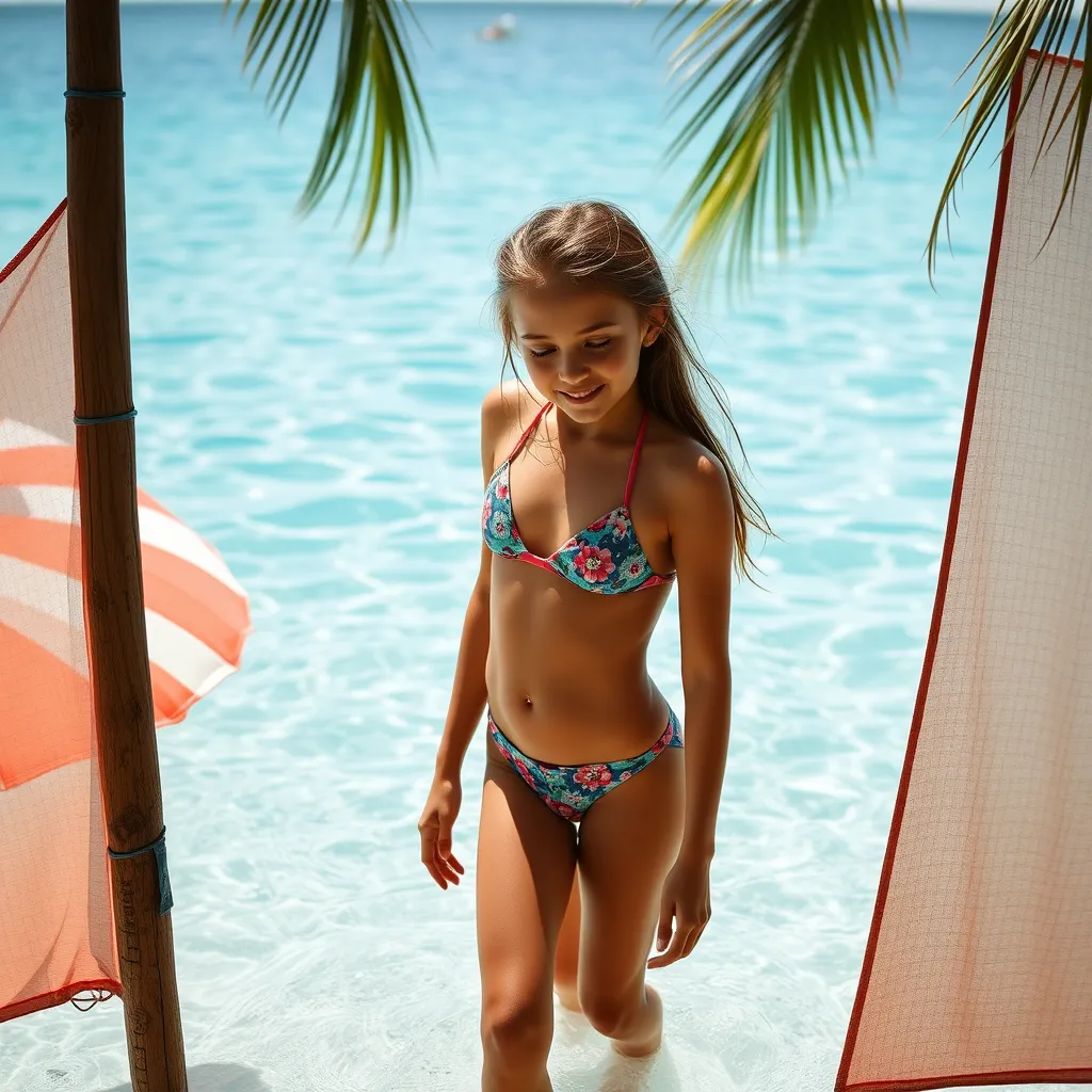 young female girl wearing swimsuit