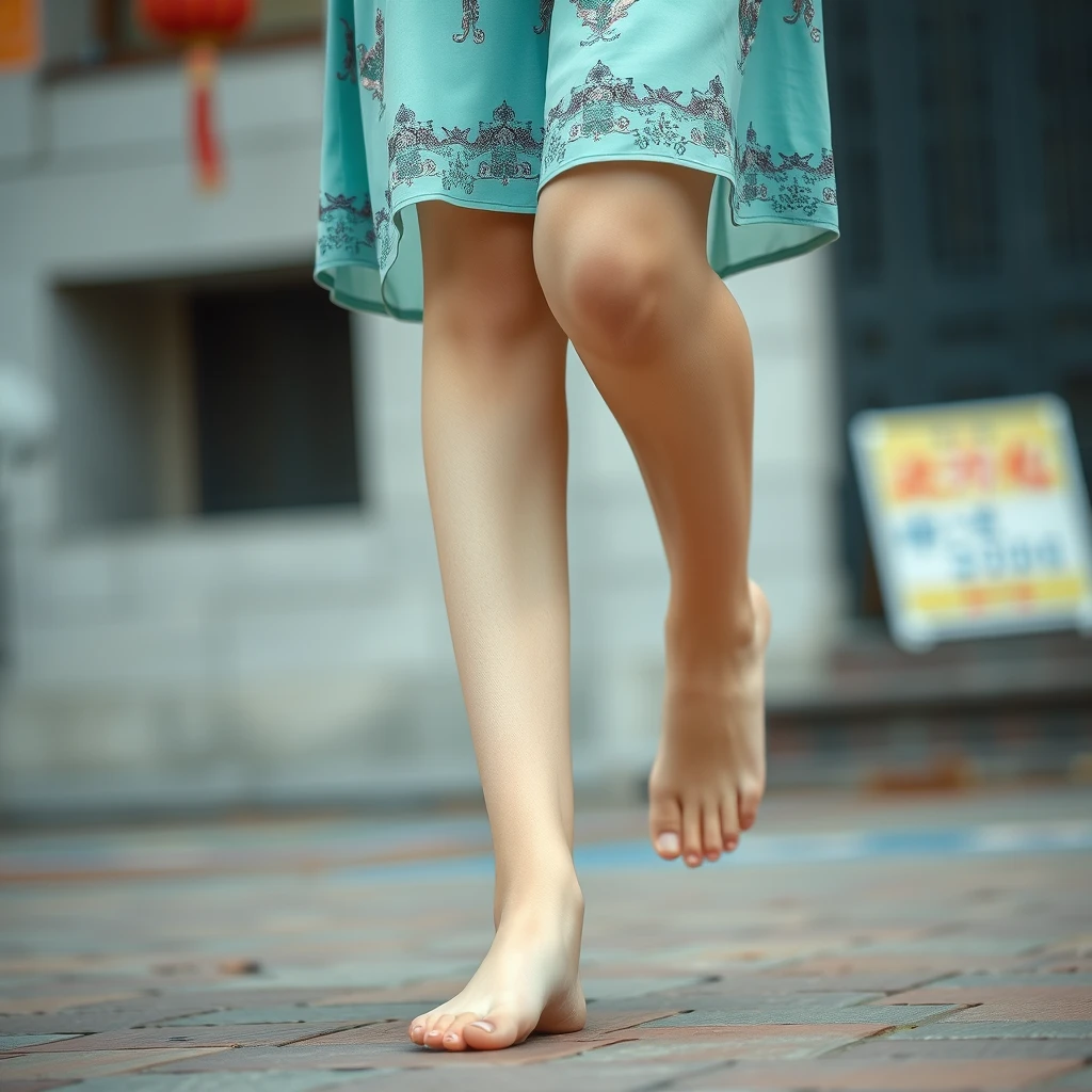 Chinese high school girl steps on face with beautiful feet. - Image