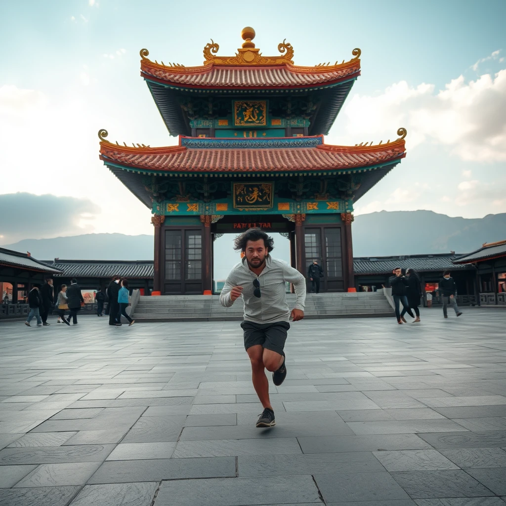 a man running in shrine - Image