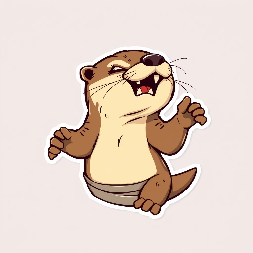 a aggressive otter in homewear, vector sticker, contour, Traditional animation style, adobe illustrator, pure clean bright solid background