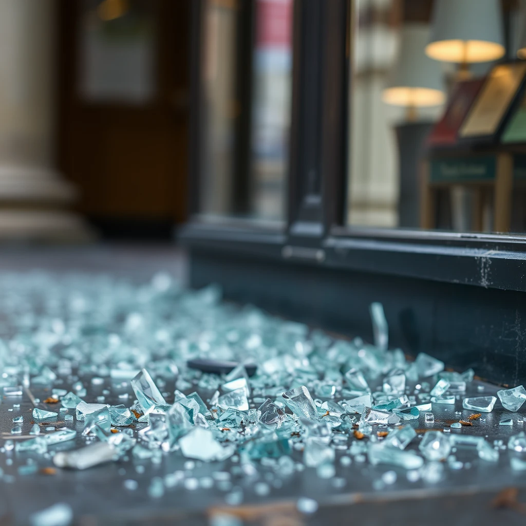 Shattered glass on the ground