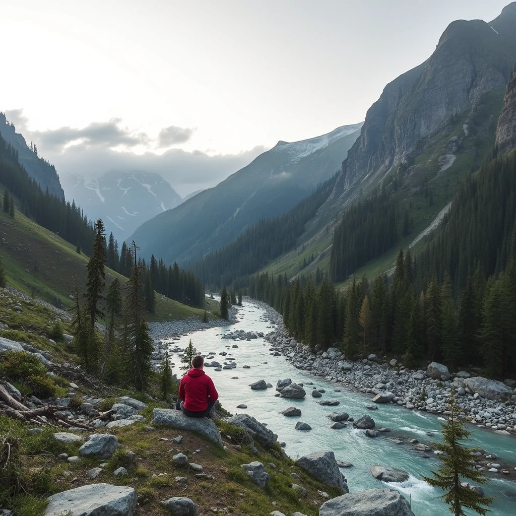 Sitting in the mountains and rivers - Image