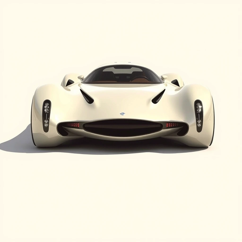 3/4 front view, a futuristic sports car concept by Syd Mead, sleek. - Image