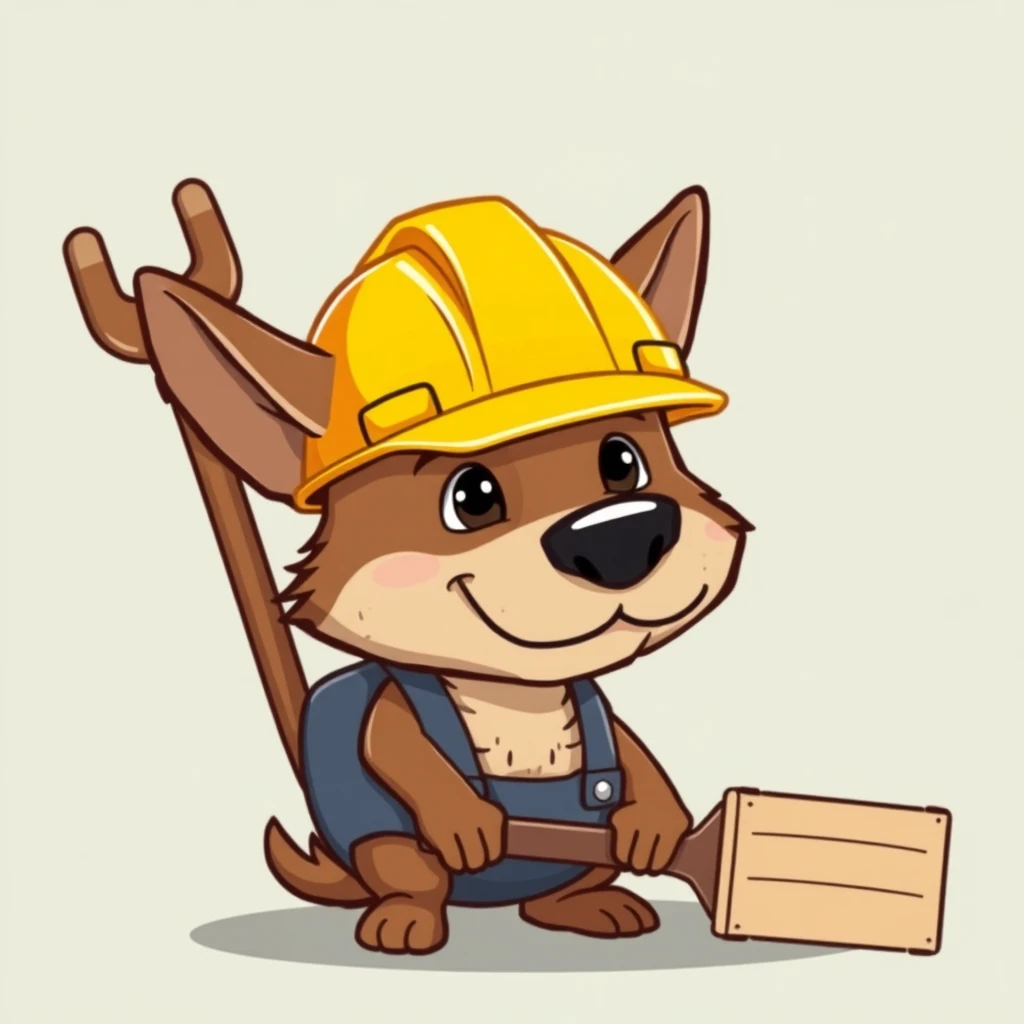 Generate a picture for me to describe the hard work of a worker, with reference to the animal dog. The animal cartoon should be a bit cartoonish, the background should be light colored, humorous, and mocking
 - Image