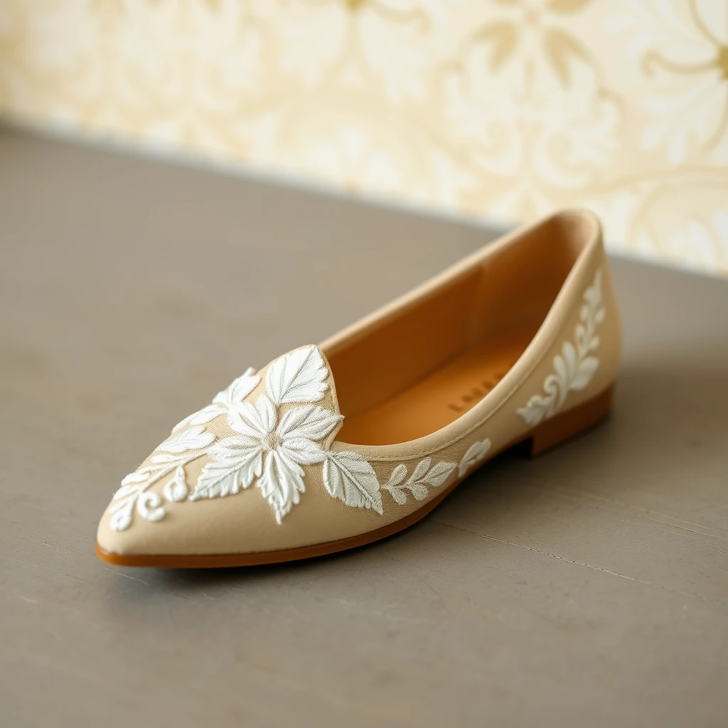 detailed white embroidered flat pumps,