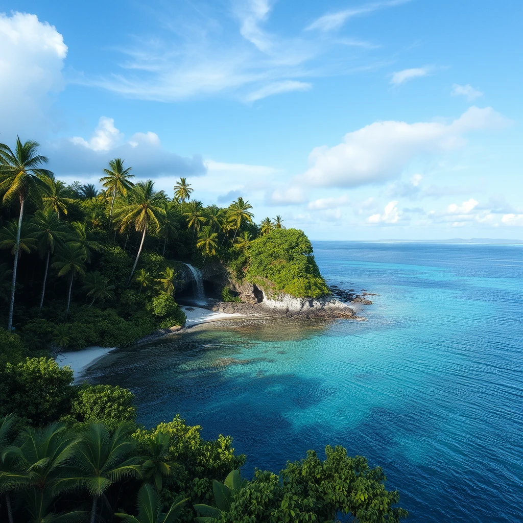 Tropical island with a hidden waterfall