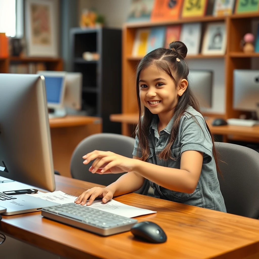 boy and girl，at computer study
 - Image