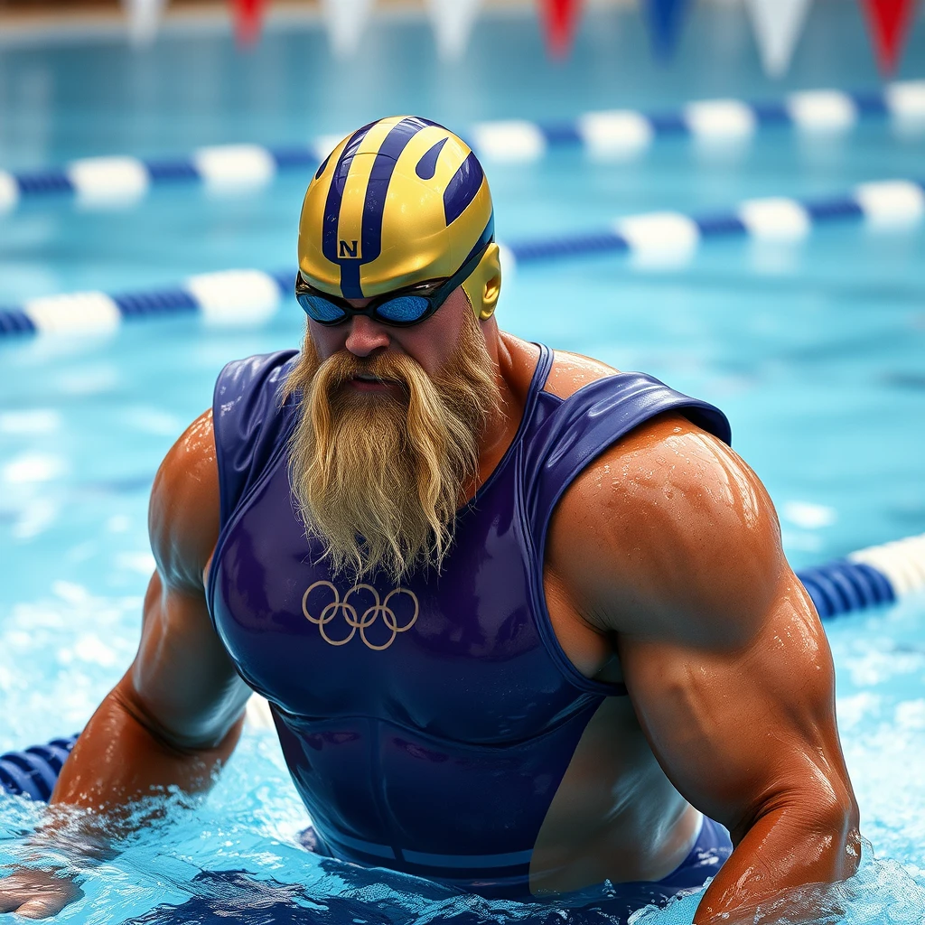 "Thanos participates in the Olympic swimming competition."