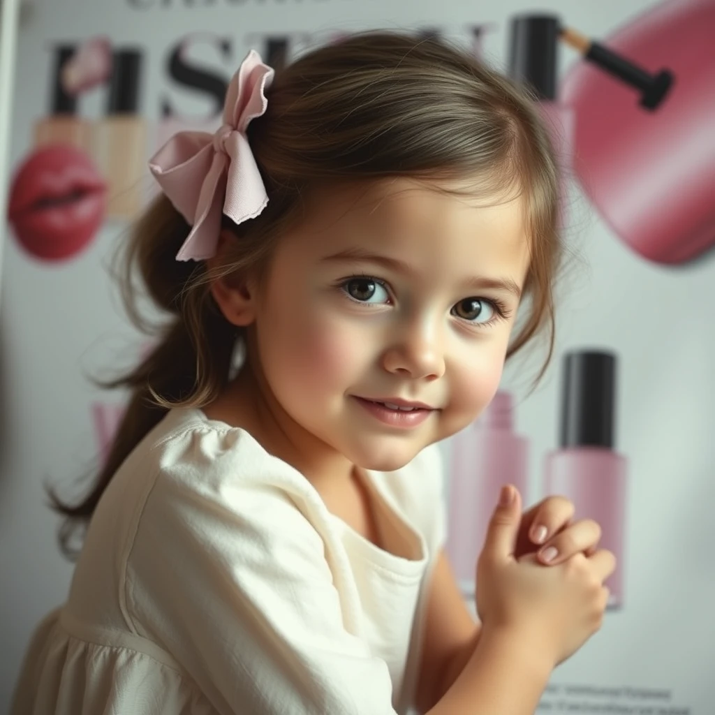 "Actual photo, a little sister, poster for a cosmetics advertisement." - Image