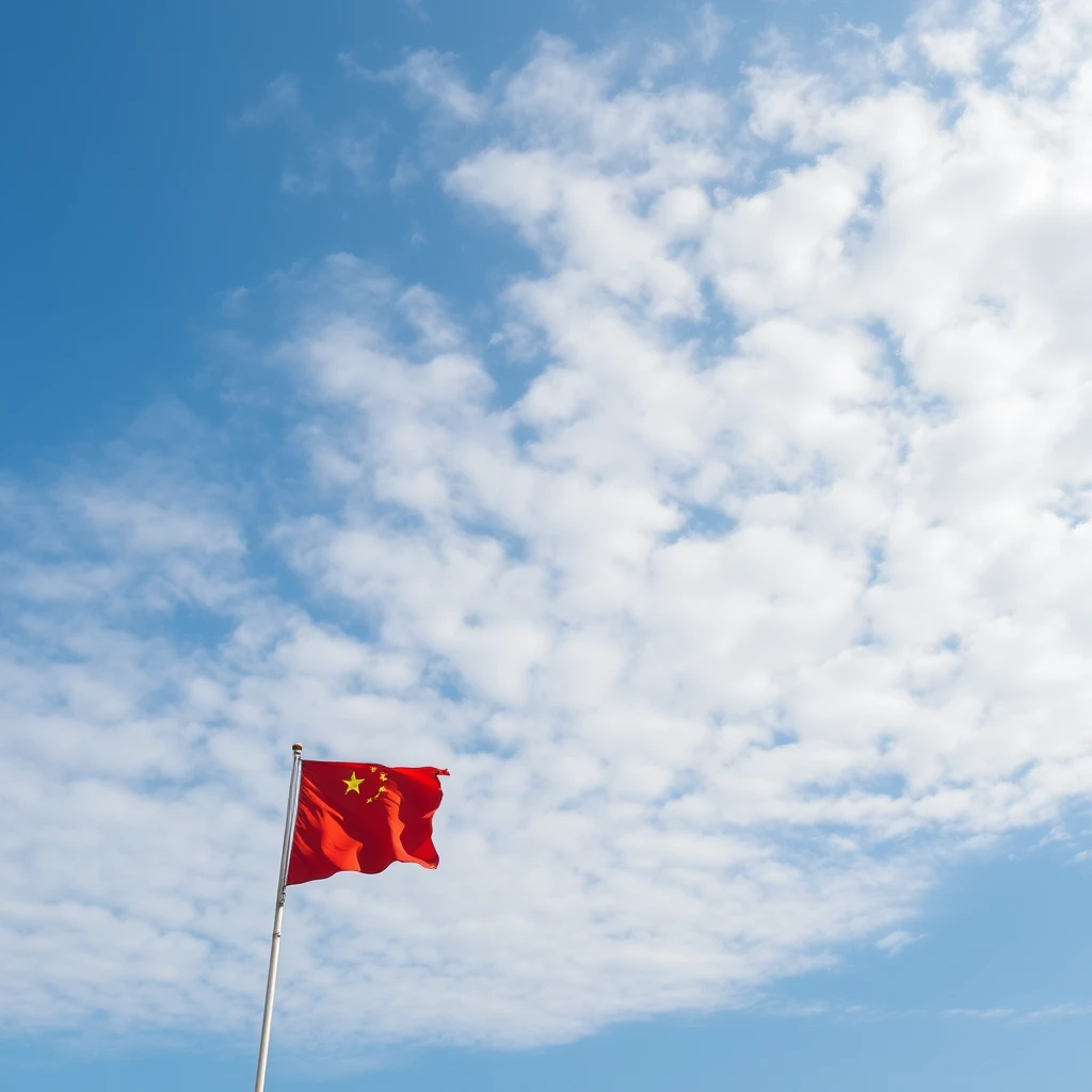 blue sky, wind, summer, a lot of white clouds, China flag