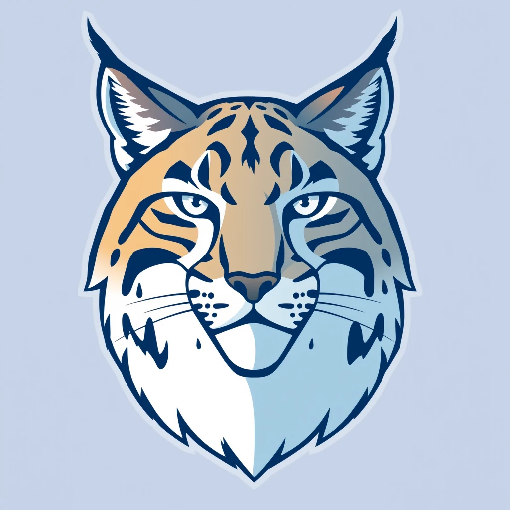 A front-facing logo of a Lynx, outline logo, blue.