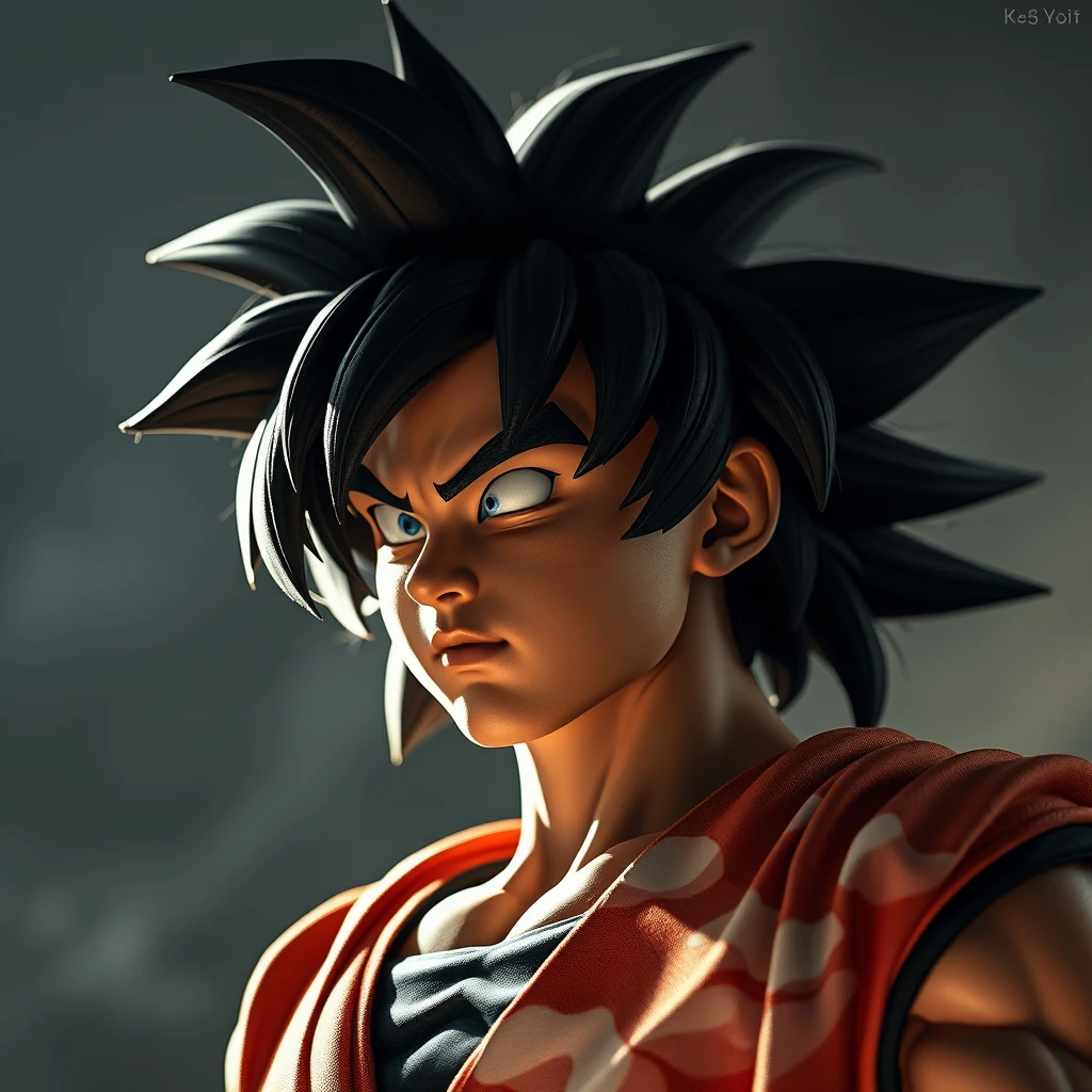 Create a realistic photo with correct lighting of Goku.