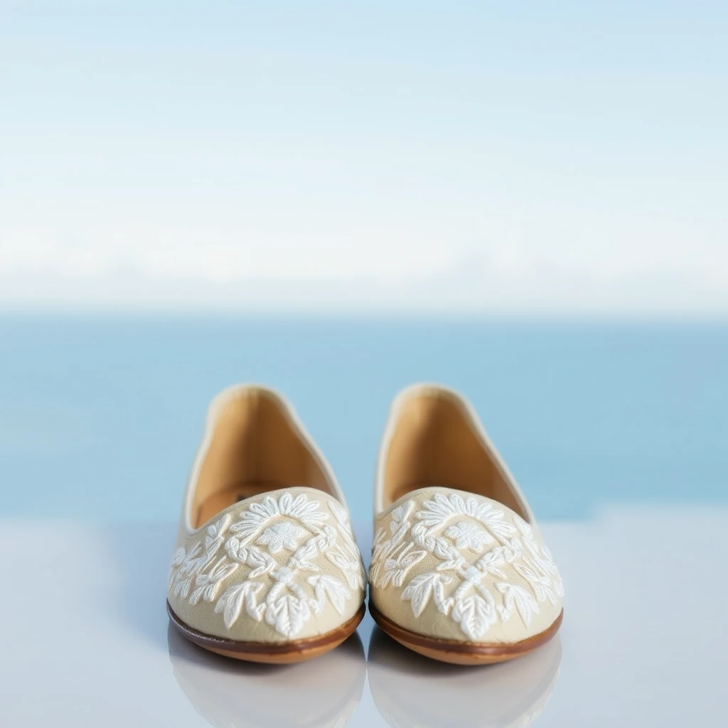 detailed white embroidered flat shoes