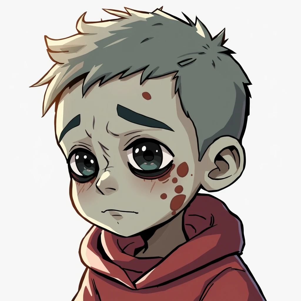 A boy who looks like he has the plague, in 2D, chibi style. - Image