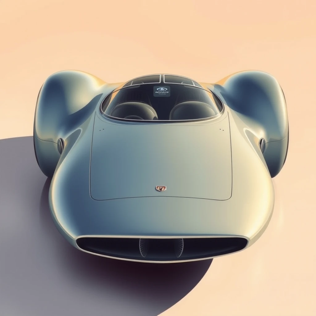 Front 3/4 view, a retro-futuristic sports car concept, a painting by Syd Mead, sleek.