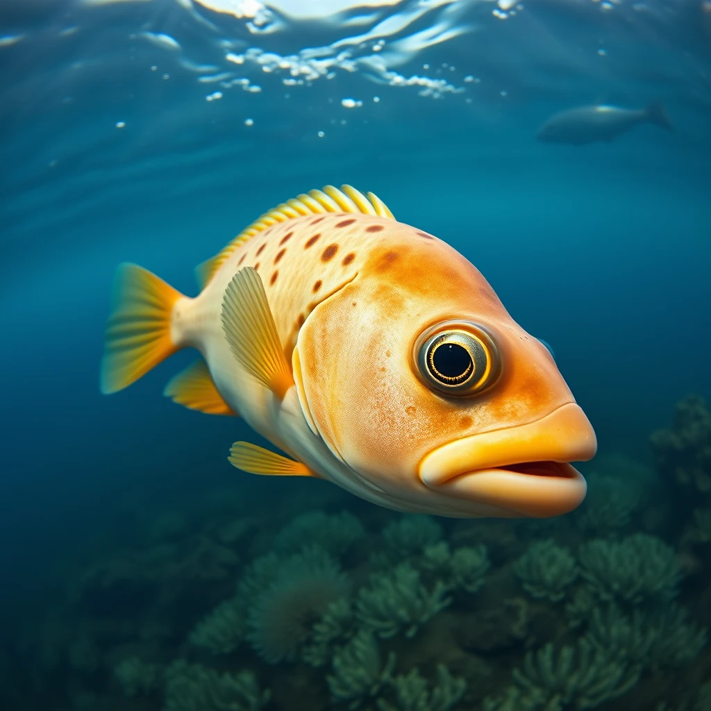 1mm lens wide angle image of a fish in the ocean, POV