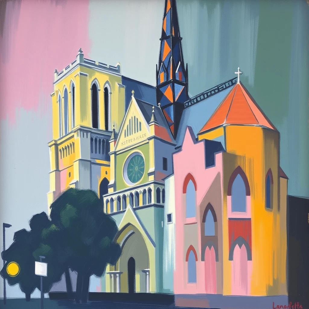 Lionel Feininger: Notre Dame abstract pastel - Image