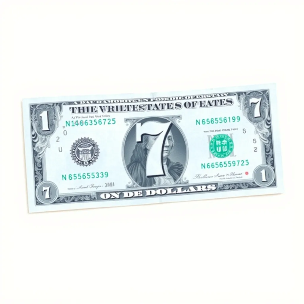 American $7 bill, printed money, seven (7) dollars. - Image