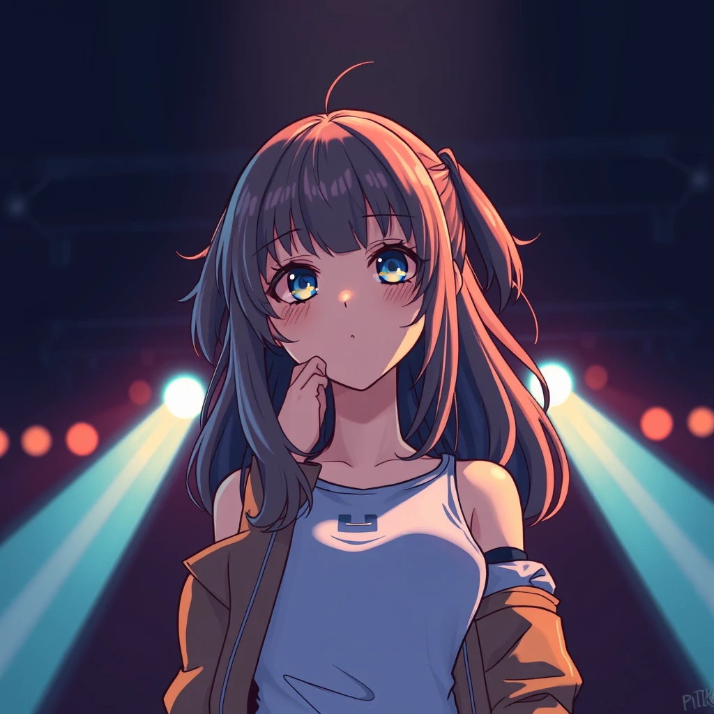  anime girl onstage, logo, cyberpunk