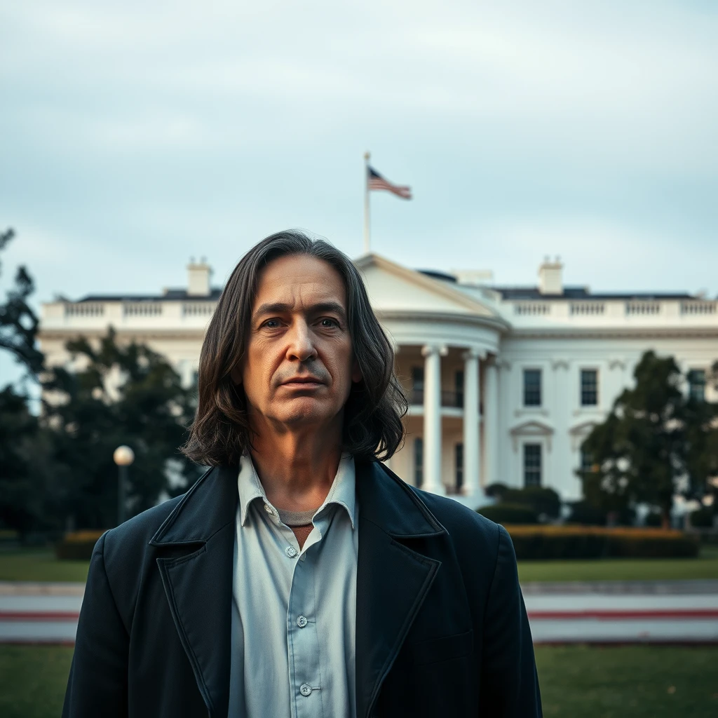 Photo realistic: Severus Snape in front of the White House.