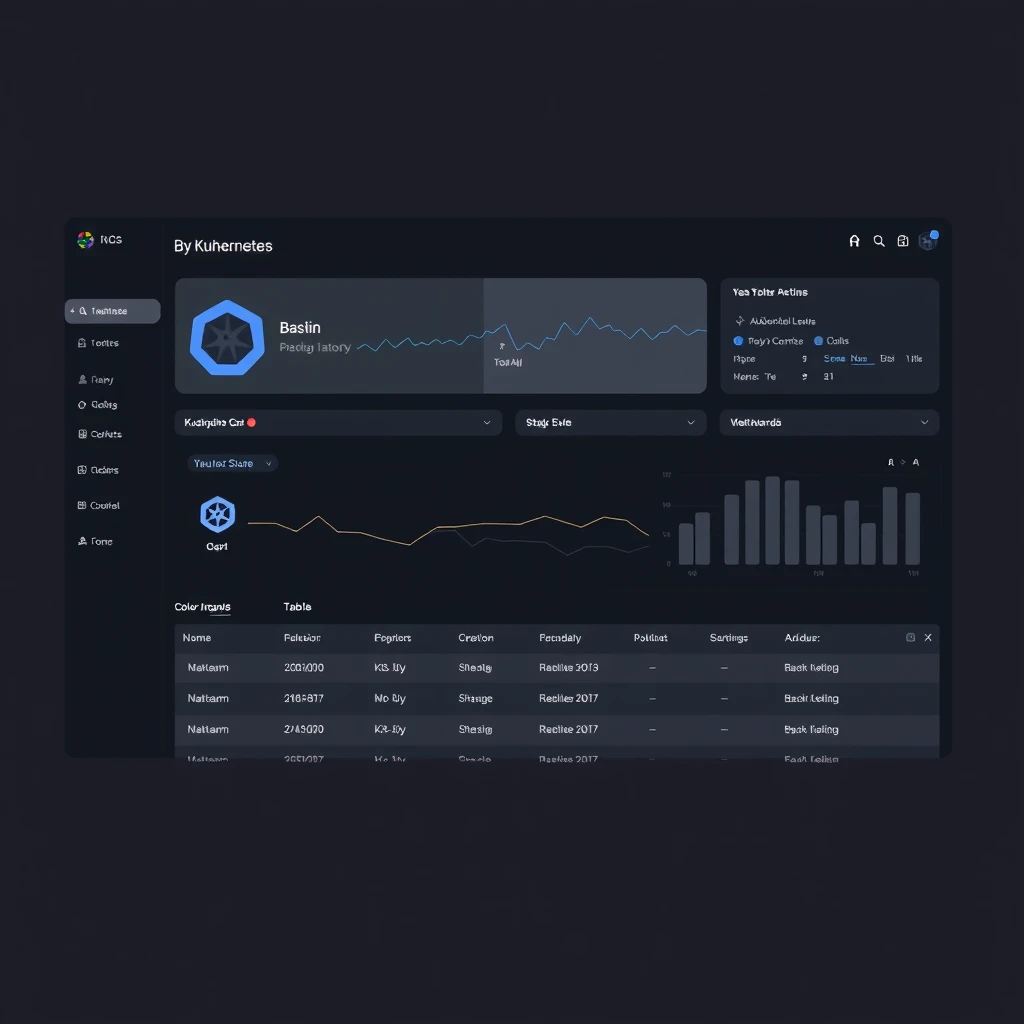 Minimal Kubernetes dashboard UI, dark mode, flat design, best practices, color theory, table. - Image